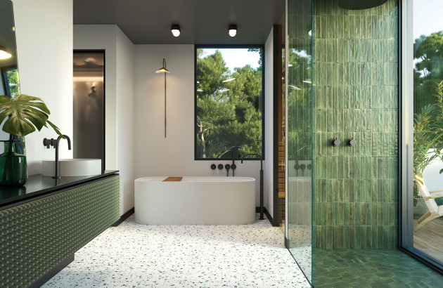 IMG ZELLIGE VERT SALLE DE BAINS MODERNE | La Boutique du Carrelage Les matières et les formes de carrelage : comment bien choisir ? Illzach